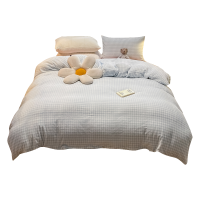 红蜻蜓新款牛奶绒小清新格子纯色系列四件套