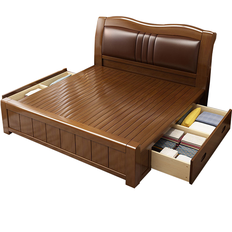 臻远 ZY-SMC-141 现代简约实木床双人床 1.8米抽屉高箱