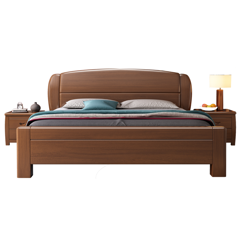 百冠环球 胡桃木床实木1.8米家用新中式现代简约家具主卧高箱储物双人大床