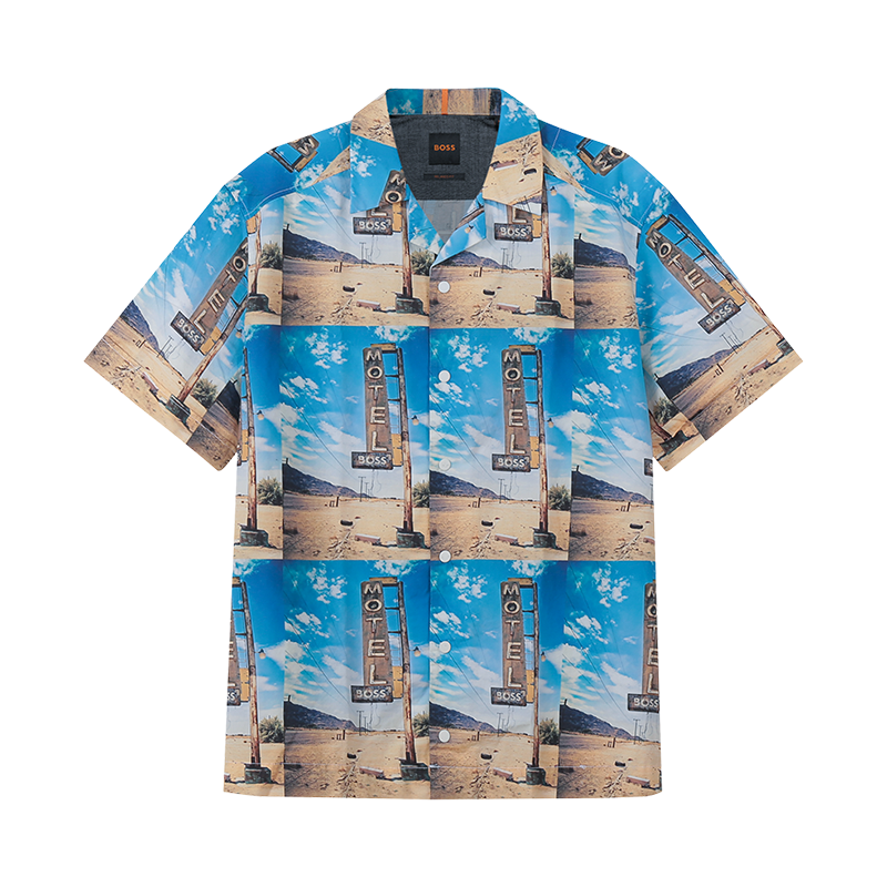 雨果博斯 HUGO BOSS 男士棉质宽松版休闲短袖衬衫50467574