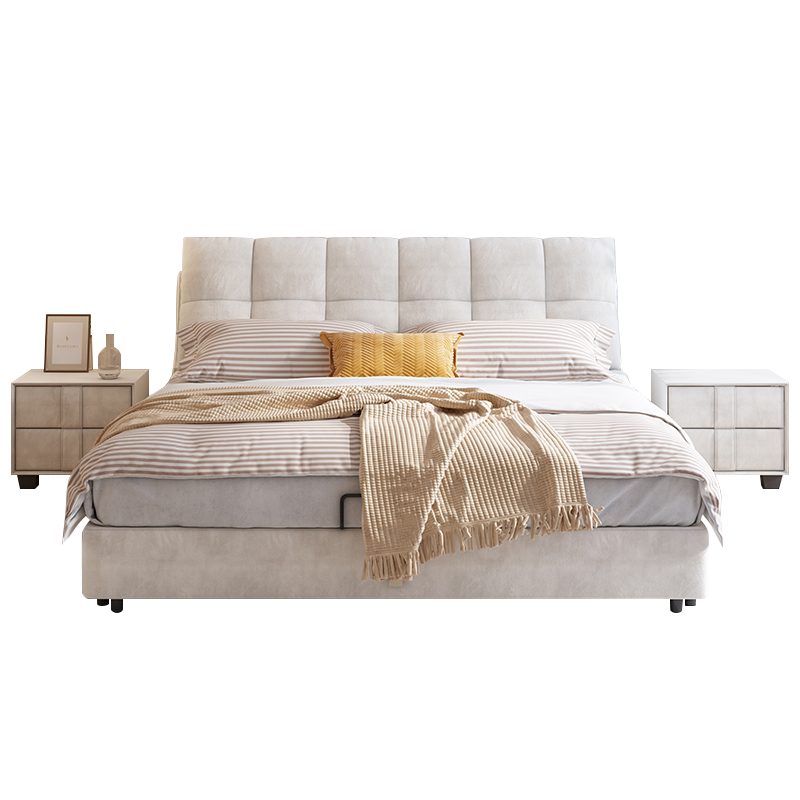 都市名门 床 意式轻奢双人床科技布美式软床1.5米主卧床家用储物床1.8米北欧软包床欧式大床现代简约实木大小户型婚床