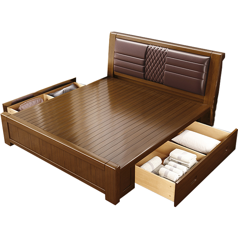 臻远 ZY-SMC-144 现代简约实木床双人床 1.5米抽屉高箱