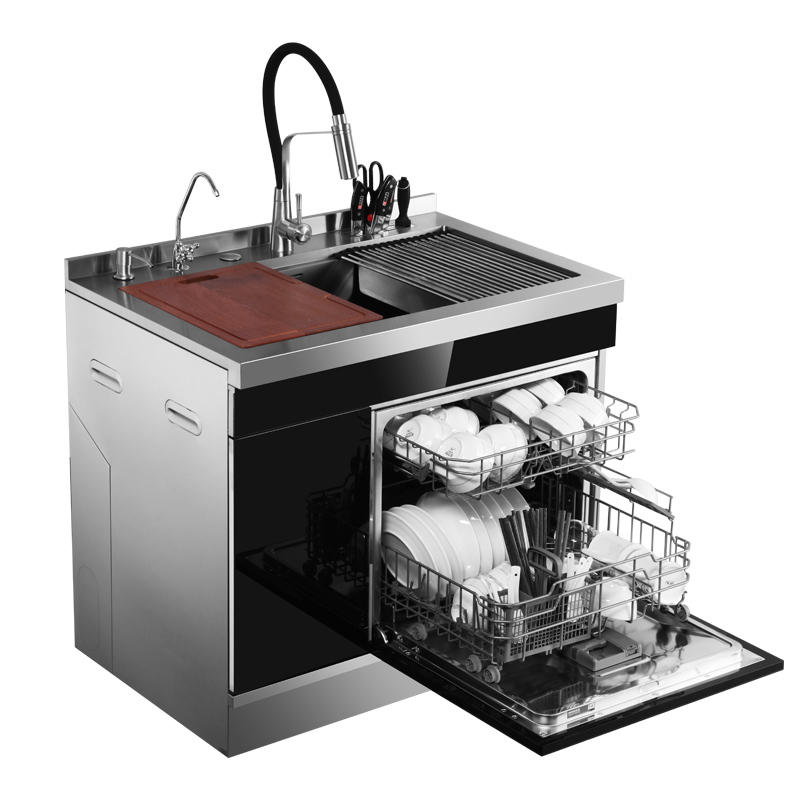 欧诚集成水槽洗碗机 X08升级版 12套一体双层 手工304不锈钢水槽带消毒烘干果蔬清洗刷碗机可搭配集成灶