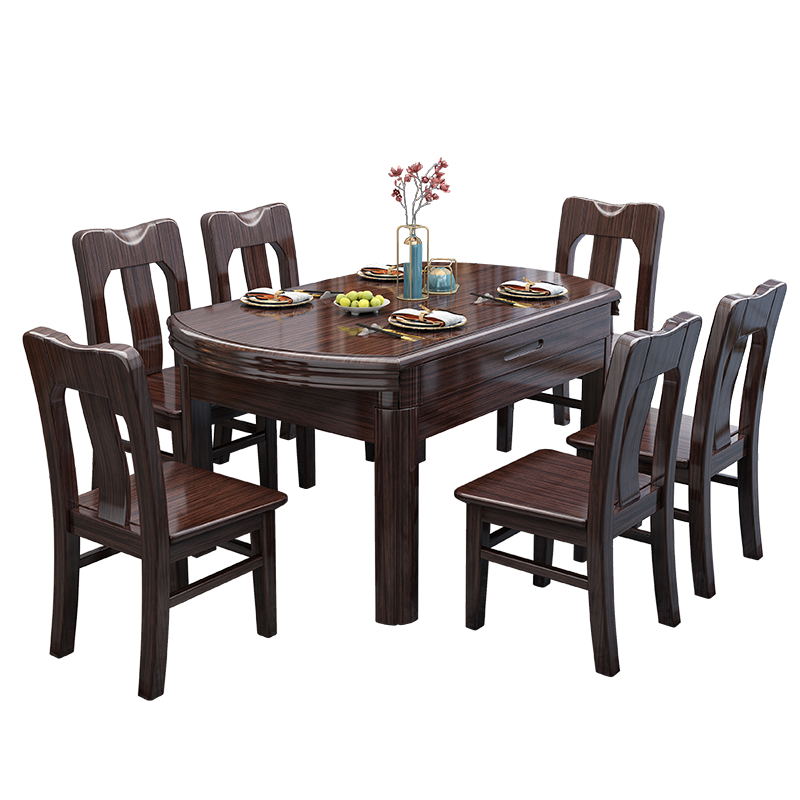 月影梳桐新中式实木餐桌椅组合紫金檀木家具家用可变圆桌小户型伸缩折叠桌