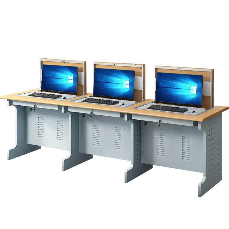 黎明 办公桌翻转桌智能电脑桌三人位