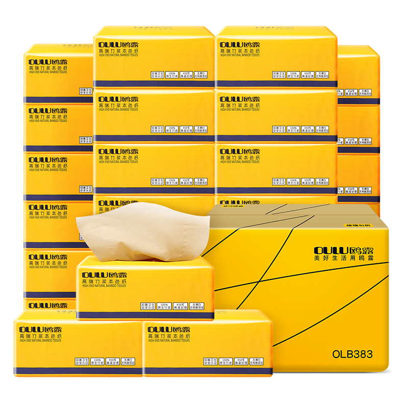 鸥露抽纸竹浆抽纸本色餐巾纸抽面巾纸卫生纸巾抽纸巾24包