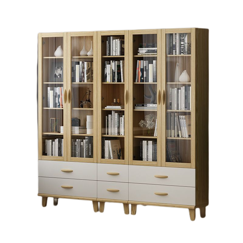 实木腿书柜落地储物柜置物柜儿童书橱书架白色客厅带门柜子展示柜