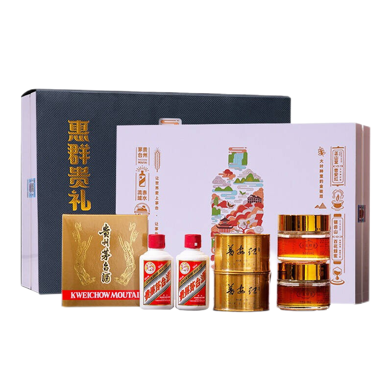 茅台 飞天 酱香型白酒53度 50ml*2瓶 惠群贵礼礼盒装 (酒+茶叶+蜂蜜)