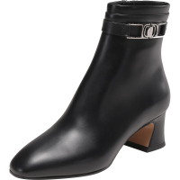 菲拉格慕 Salvatore Ferragamo 女士牛皮革VARA链饰高跟粗跟靴子短靴踝靴 0753957