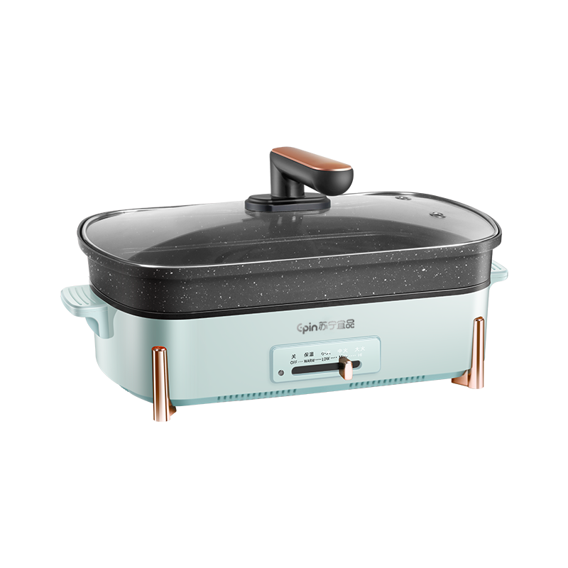 苏宁宜品 多功能料理锅 鼎味3绿色无蒸笼 5L大容量可视电火锅不粘锅XPD-9002(SNYP-DHG5L-G01)