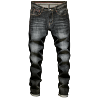 蓝缕金(LANLVJIN)男士牛仔裤秋冬季加厚保暖修身直筒小直脚长裤青年棉混纺水洗裤韩版休闲裤子男