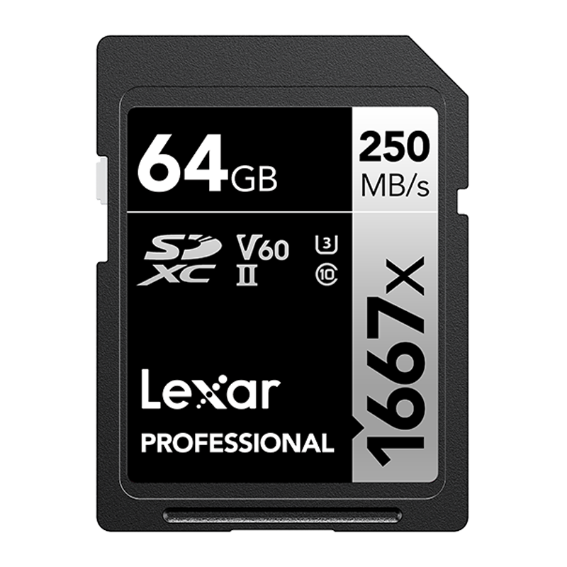 雷克沙(Lexar)SD卡64G相机内存卡读250MB/s写120MB/s UHS-II单反存储卡 V60等级1667x