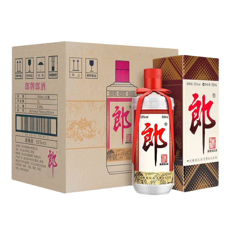 郎牌郎酒 酱香型白酒 53度 500ml*6瓶 整箱装 (高度白酒 新老包装随机发货)