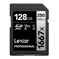 雷克沙(Lexar)SD卡128G相机内存卡读250MB/s写120MB/s UHS-II单反存储卡V60等级1667x