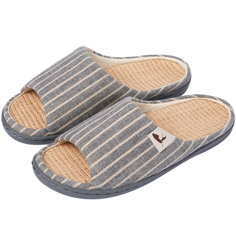 远港可拆洗亚麻拖鞋女春秋居家室内办公室防滑防臭布家居木地板男