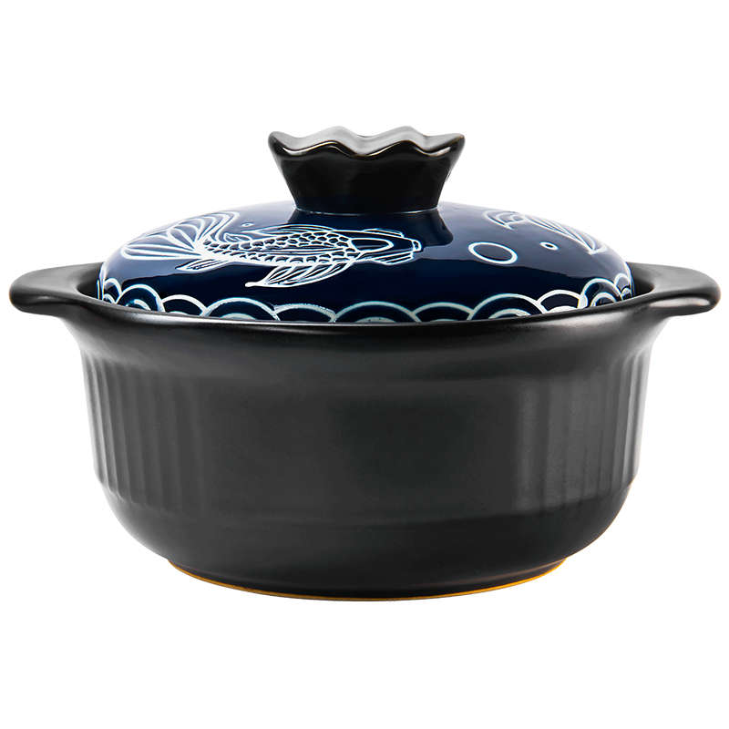 康舒砂锅煲家用燃气耐高温陶瓷锅大容量炖煲汤煲石锅年年有鱼蓝盖款3.4L(3-5人)