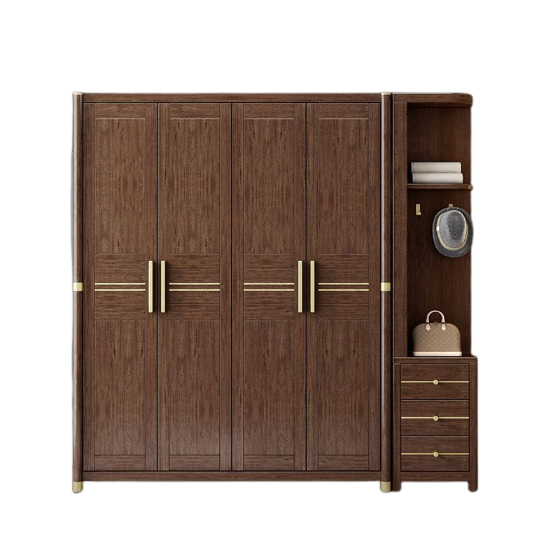 胡桃木新中式实木衣柜家用卧室家具小户型二三四五六门组合大衣柜