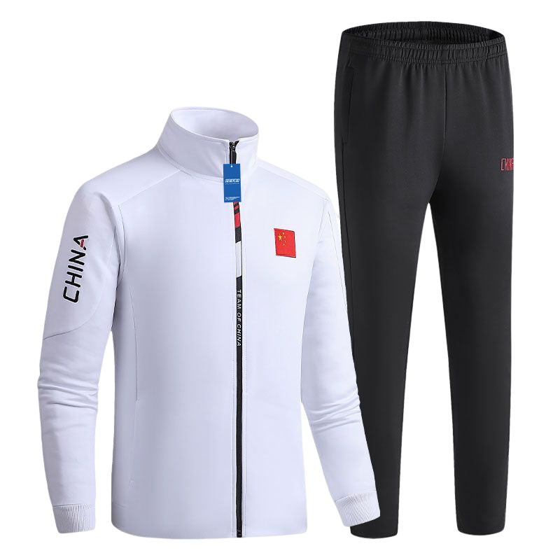 安居先森WGJ065运动休闲套装93%聚酯纤维 7%氨纶男女同款白色 S-6XL