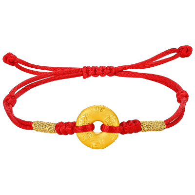 周六福黄金红绳编织平安扣手链本命年足金2021年新款定价福字3d硬金a