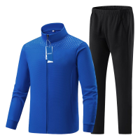 安居先森7709立领时尚休闲运动套装男女同款S-6XL蓝黑(套)