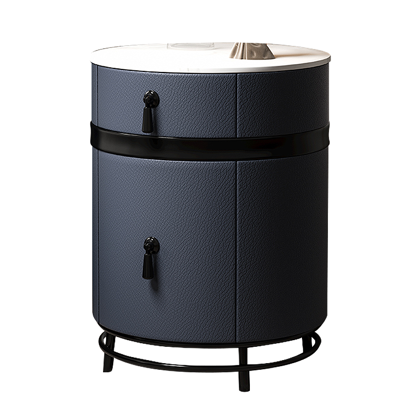 兰秀家居 极简轻奢岩板床头柜边几现代简约卧室家具圆形小柜子多功能小户型北欧储物柜小型床边柜收纳柜