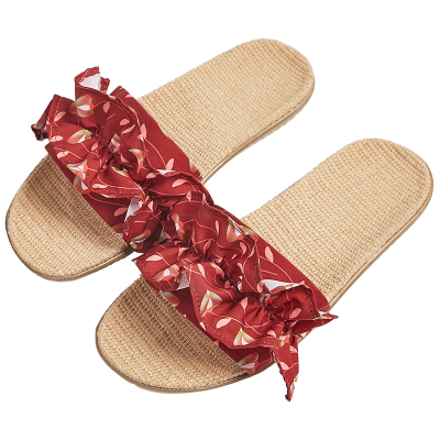 达拉熊2023新款百褶裙亚麻拖鞋女夏季室内家居防滑防臭抗菌四季家用