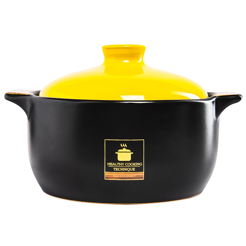 康舒燃气耐高温砂锅炖锅家用石锅煲仔饭汤煲沙锅煲汤锅 黑木纹黄5L(4-6人)进口原料[带防烫套]