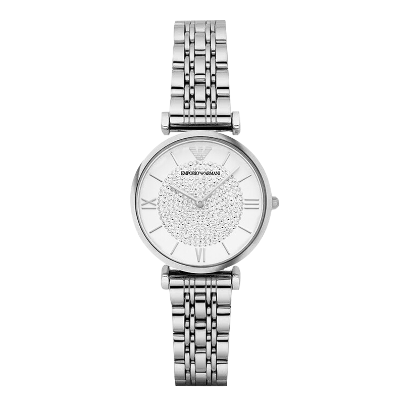 阿玛尼(ARMANI)女表 满天星手表钢制表带欧美表 圆形镶钻石英时尚 送女友生日礼物 石英表女表