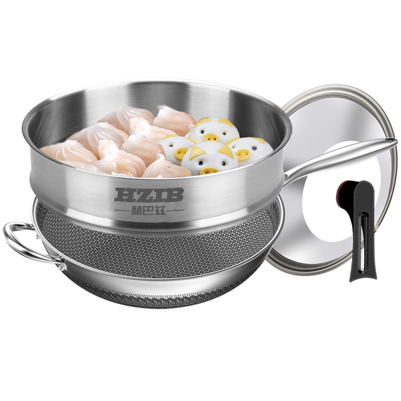 赫巴兹HZIB 第六代炒锅轻油烟不粘锅无涂层316医疗食品级不锈钢34cm满屏蜂窝平底炒菜锅电磁炉明火燃气通用锅具