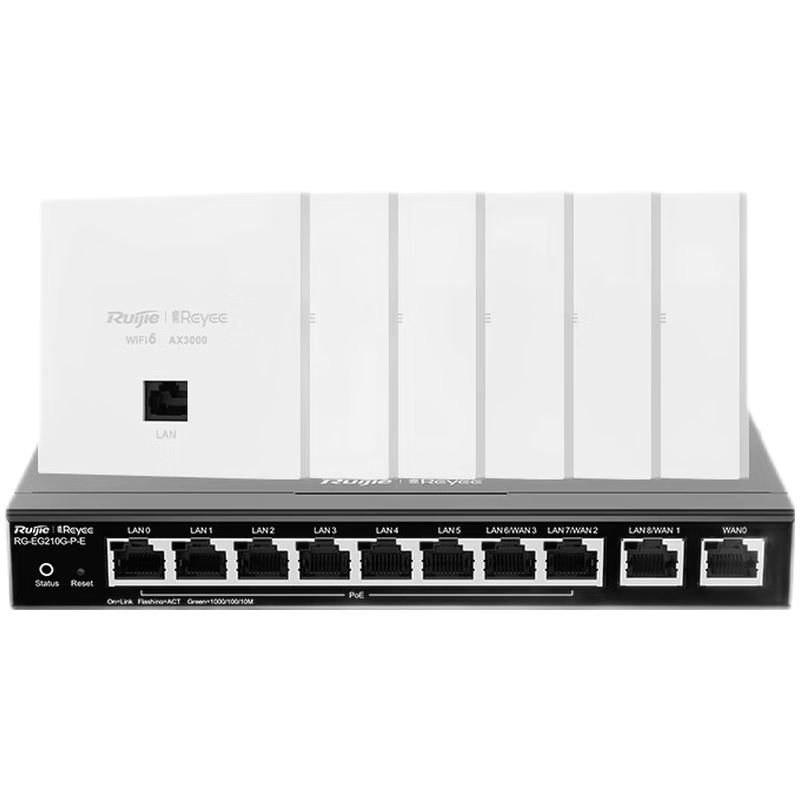 锐捷(Ruijie)无线ap面板套装WiFi6千兆3000M RG-EAP162(E)全屋wifi 8口千兆一体机(升级款)+WIFI6面板AP*6