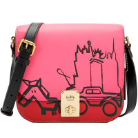 COACH 蔻驰 奢侈品 女士经典标志帆布天际线马车图案HUTTON玫红拼色马鞍包 5464 B4RKK