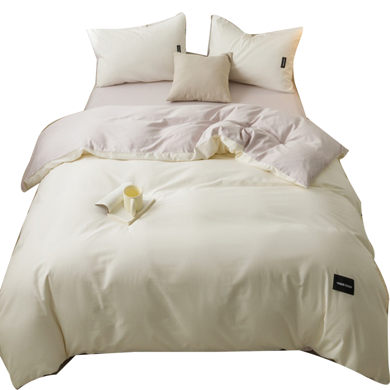 红蜻蜓高级感纯棉100水洗棉床上四件套全棉简约床品纯色被套床单床笠款