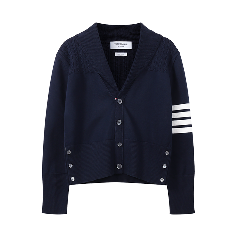 汤姆·布朗 THOM BROWNE 男士棉质短款青果领针织衫开衫MKC418A Y3006