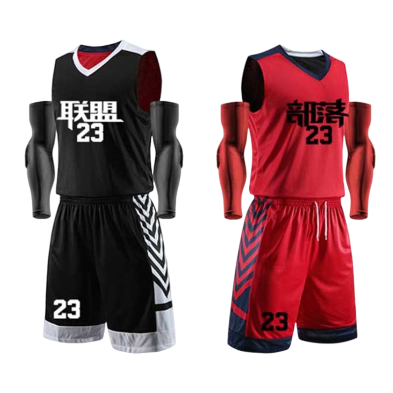 安居先森1913双面穿自由定制印字比赛套装聚酯纤维 黑红色 S-7XL