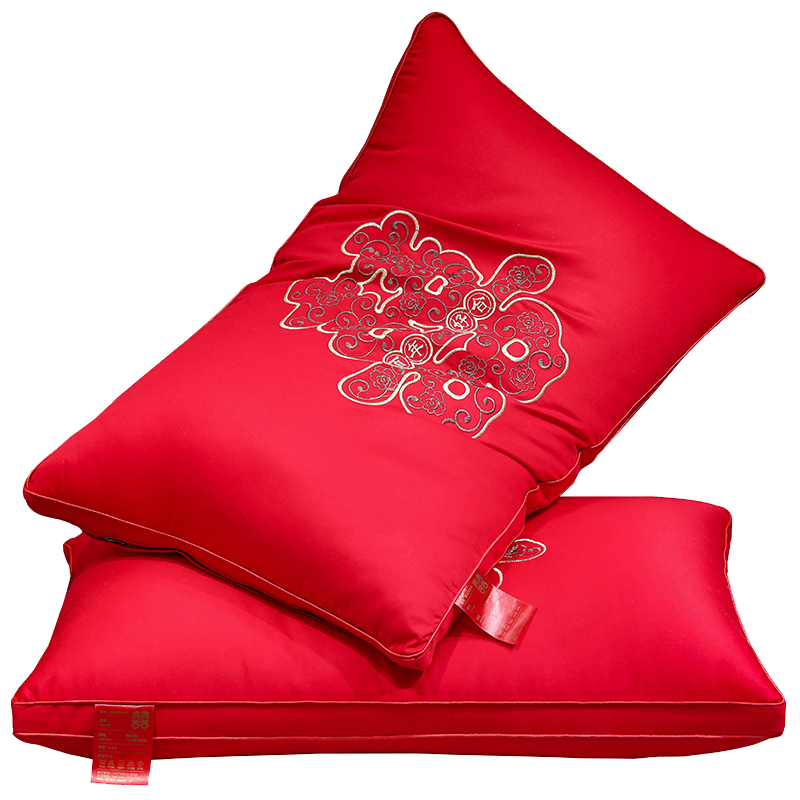 南极人(NanJiren)家纺 大红色婚庆枕头情侣结婚单人枕芯家用助眠保健出嫁婚床陪嫁一对装
