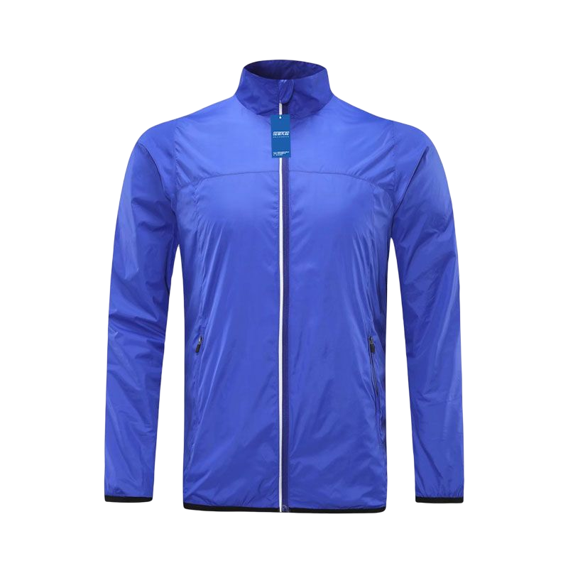 安居先森8406内衬蝴蝶网柔薄梭织布拉链口袋风衣夹克 彩蓝 S-4XL