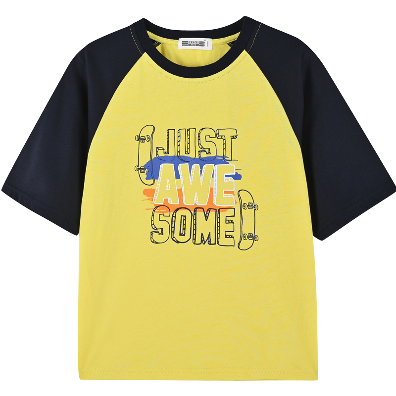 铅笔俱乐部童装男童上衣撞色儿童宽松t恤大童纯棉短袖夏季新款潮
