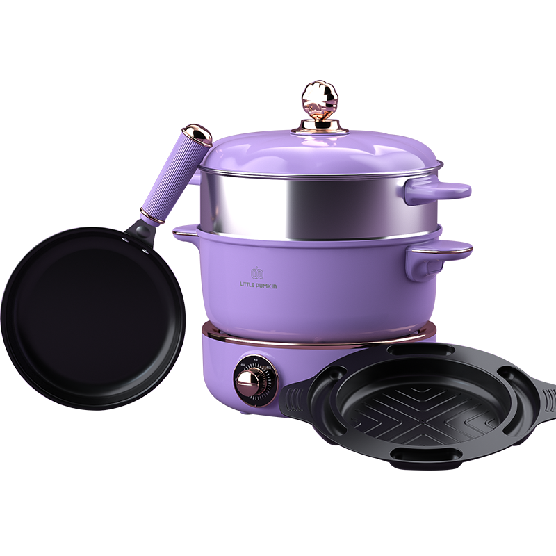 小南瓜多功能料理锅电烧烤肉锅家用蒸煮炒煎分体电火锅涮烤一体锅