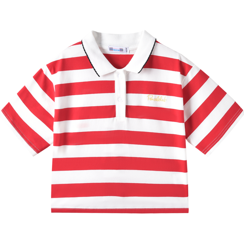 [一口价25元]铅笔俱乐部2025夏装新款女童条纹T恤中大童短款polo衫亲子母女装