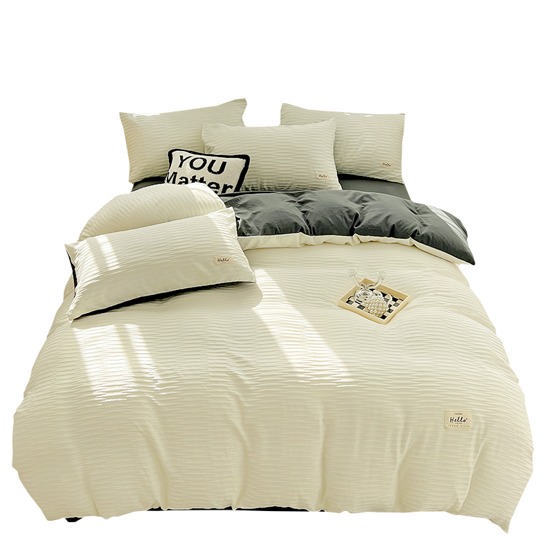 轻奢水洗棉四件套加厚裸睡泡泡纱被套床单床笠款床上用品815