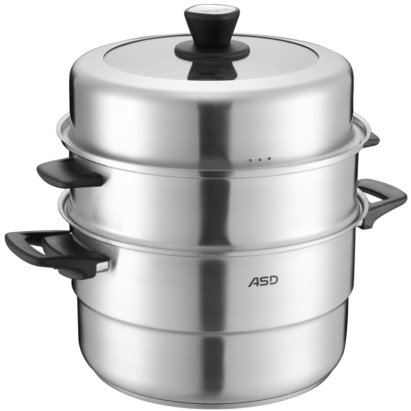 爱仕达 蒸锅 三层 304不锈钢家用厚底28cm 带蒸笼蒸屉 明火电磁炉通用QN1528