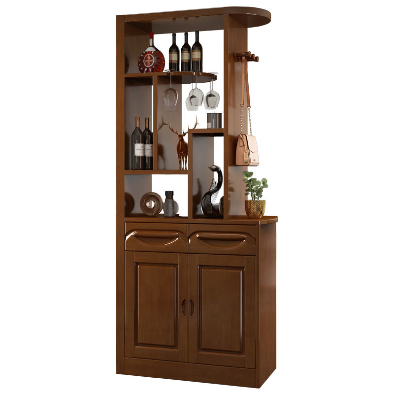 青木川 简约现代实木酒柜鞋柜一体靠墙客厅餐厅家用小户型迷你0.8米置物架家用入户进门口玄关隔断屏风门厅柜双面两面开门高柜