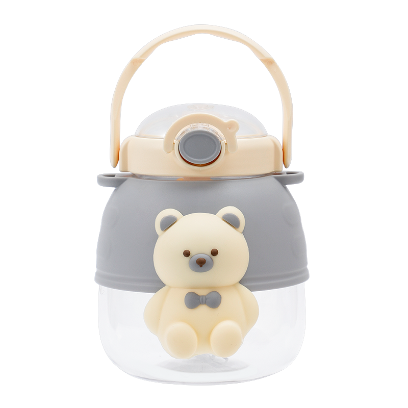 BOSHENG 小熊大容量塑料水壶吸管水杯女高颜值可爱大肚杯塑料杯900ML