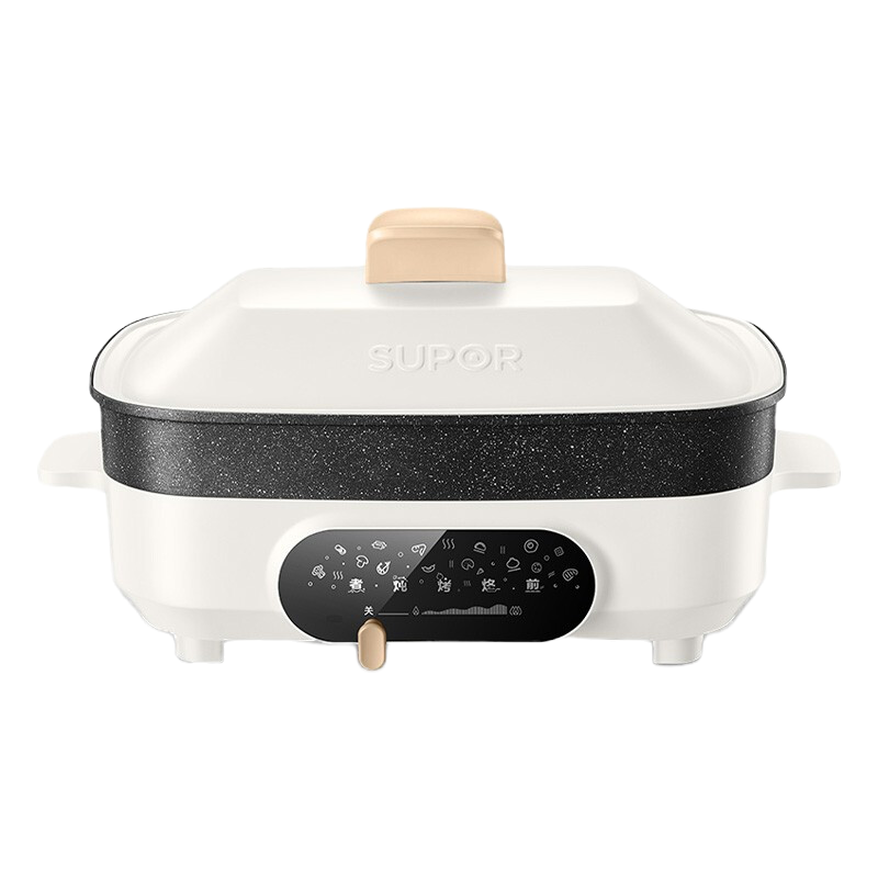 苏泊尔(SUPOR)电火锅5.5L大容量多功能料理锅85mm加深麦饭石色不粘锅煎烤煮涮一体锅JD3424D608不带蒸格