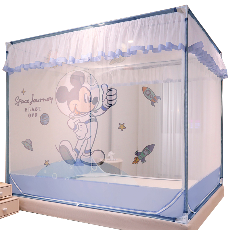 红蜻蜓坐床床笠蚊帐儿童防摔卡通免安装加密蒙古包高级卧室烤漆支架