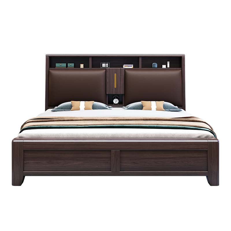 禧漫屋 床 新中式胡桃木床实木床双人床1.8米卧室主卧现代简约大床轻奢气压储物高箱1.5m床实木家具床现代婚床