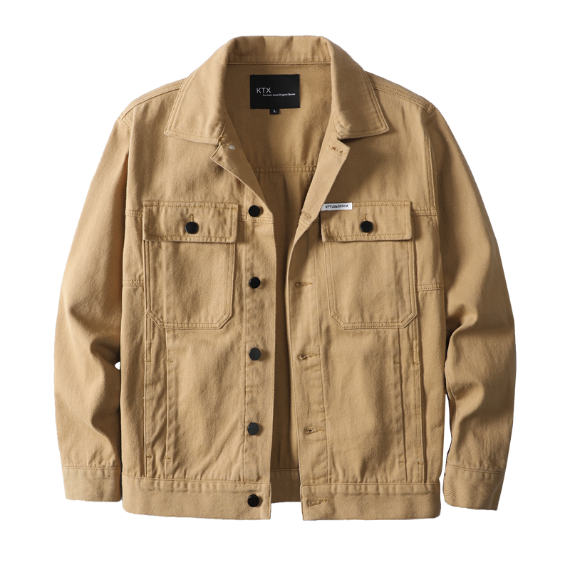 蓝缕金(LANLVJIN)男士夹克春季2021新品翻领修身水洗棉涤牛仔夹克衫青年开衫单排扣短款外套韩版休闲牛仔衣男装