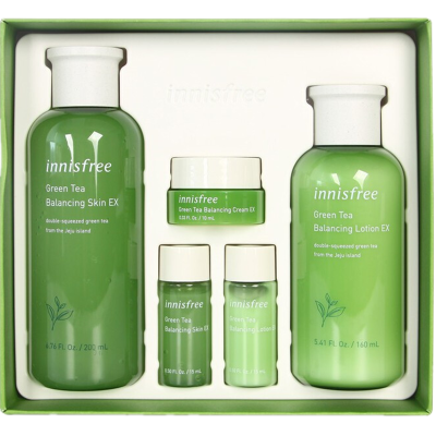 悦诗风吟(Innisfree)绿茶精萃全新升级补水保湿护肤套装清爽不粘腻控油平衡收缩毛孔 水乳2件套+3小样