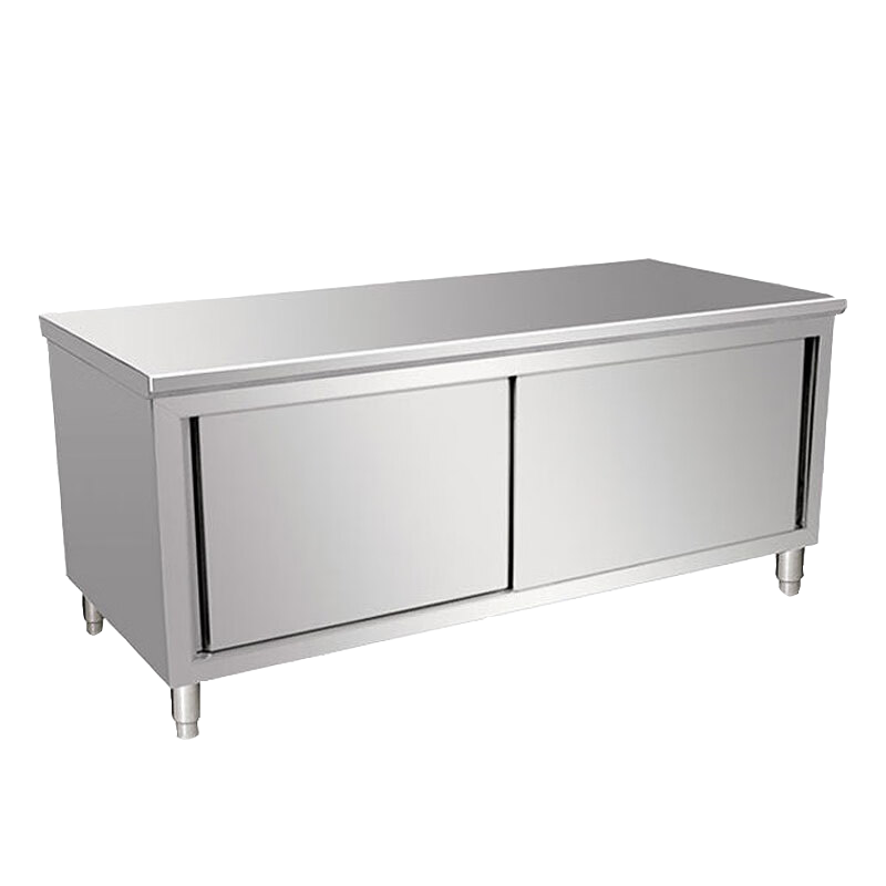 乐创 lecon 商用双拉门工作台 304型1.2*0.8米厨房操作台面不锈钢储物柜 LC-J-BG01