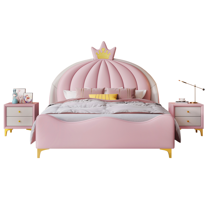百冠环球 儿童皇冠卡通皮床轻奢现代软包双人床女孩公主床简约大床网红床